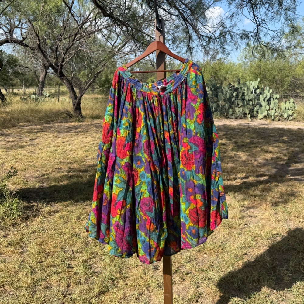 Vintage Ariana Floral Maxi Skirt Womens Large Multicolor Fair Cotton Gauze Boho